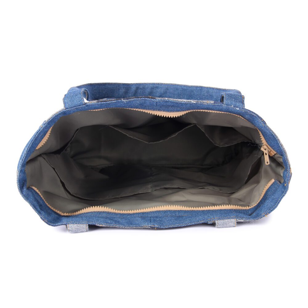 Denim Checkered Tote Bag - Image 5