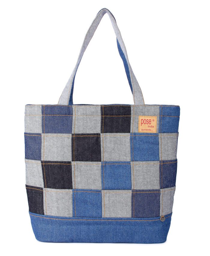 Denim Checkered Tote Bag