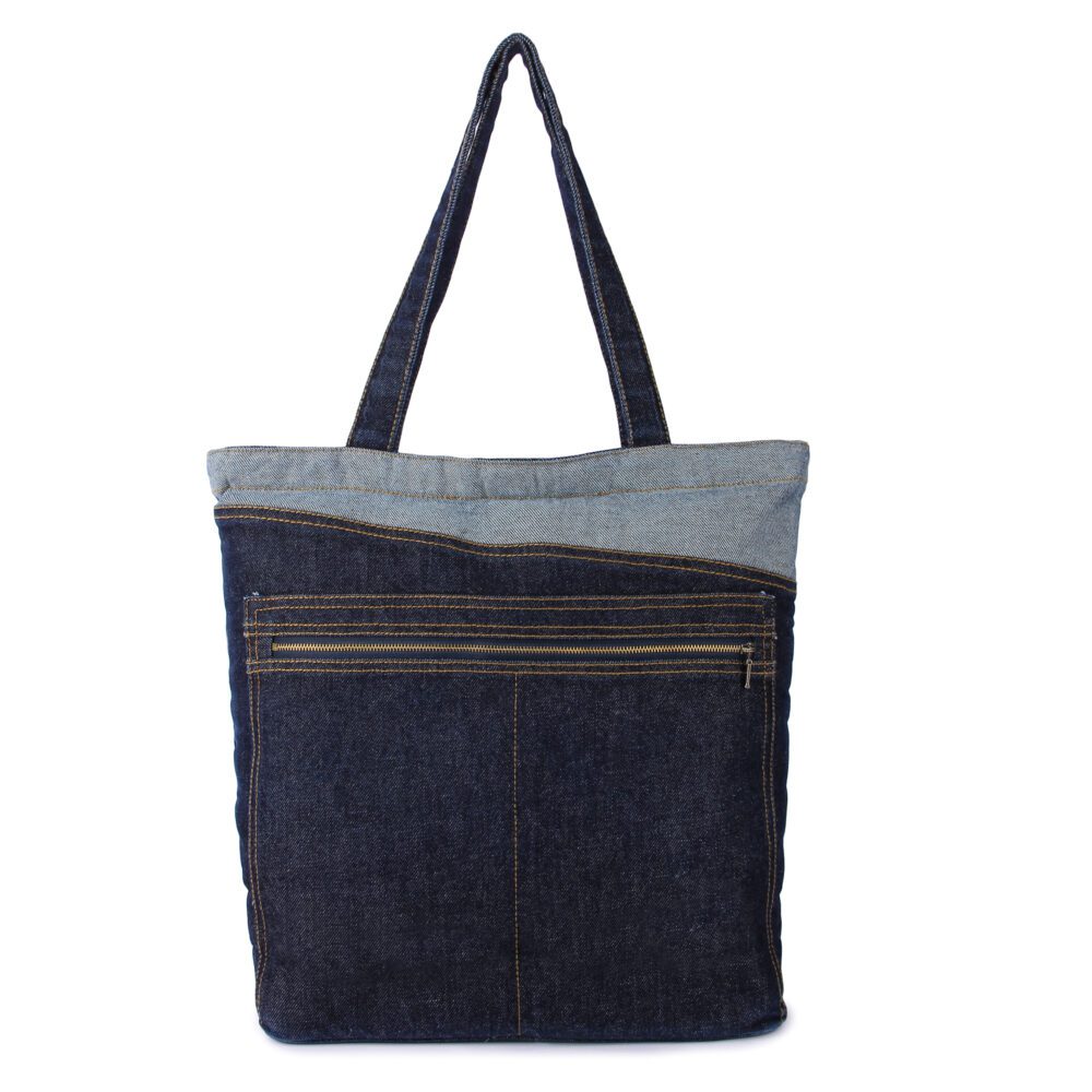 Denim Flower Zipper Tote Bag - Image 3