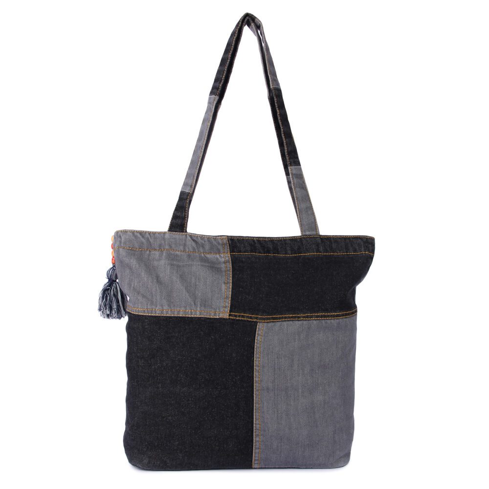 Denim Tassel Tote Bag - Image 6