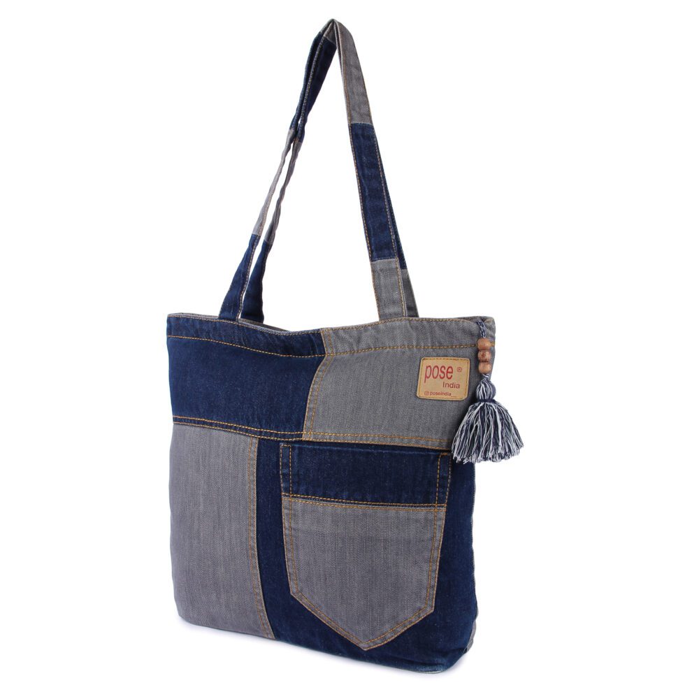 Denim Tassel Tote Bag - Image 2