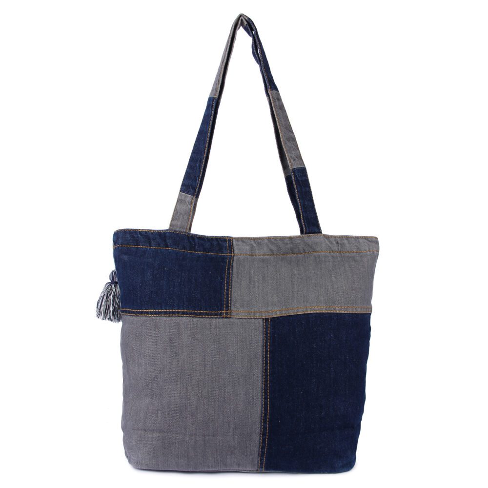 Denim Tassel Tote Bag - Image 3