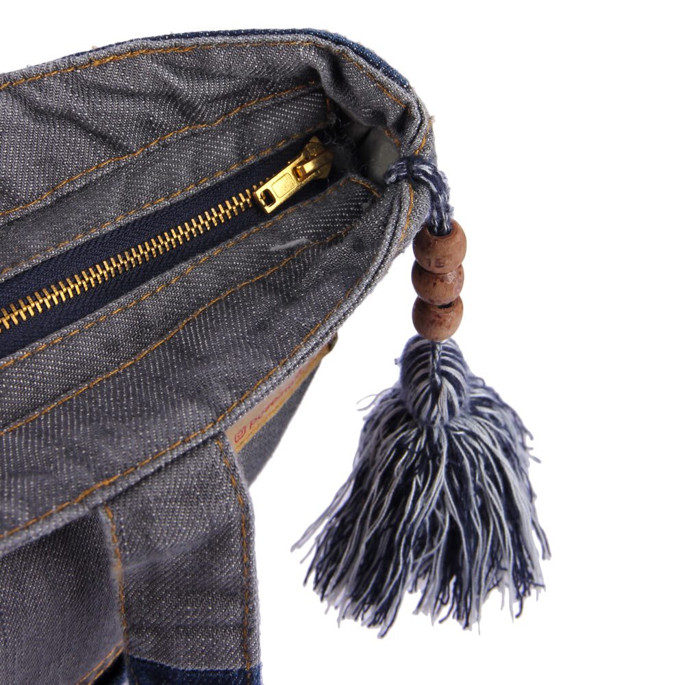 Denim Tassel Tote Bag - Image 4