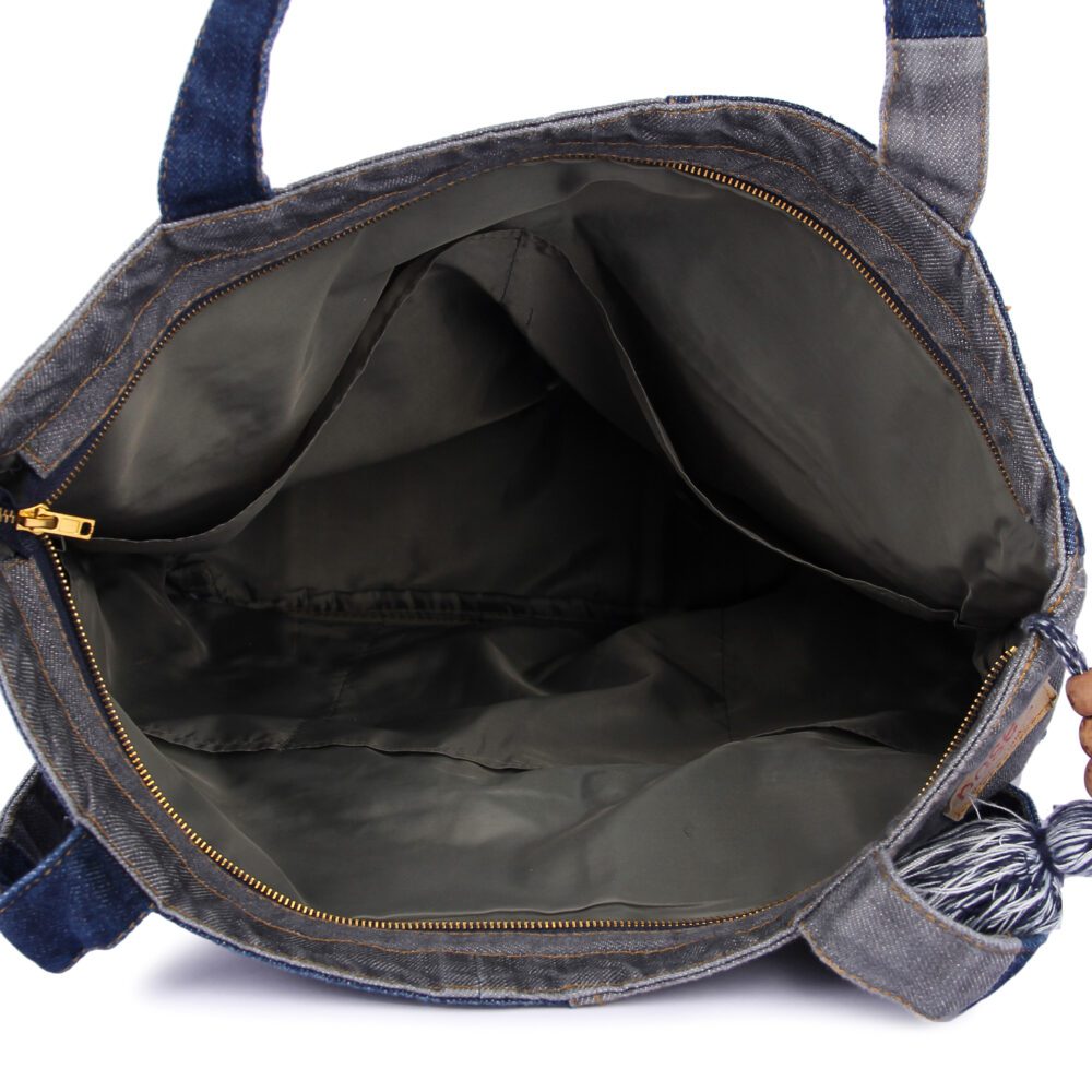 Denim Tassel Tote Bag - Image 5