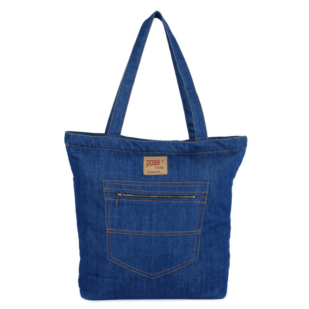 Denim Pocket Tote Bag - Image 2