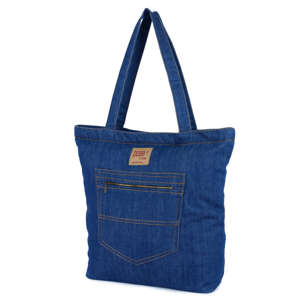 Denim Pocket Tote Bag - Image 3
