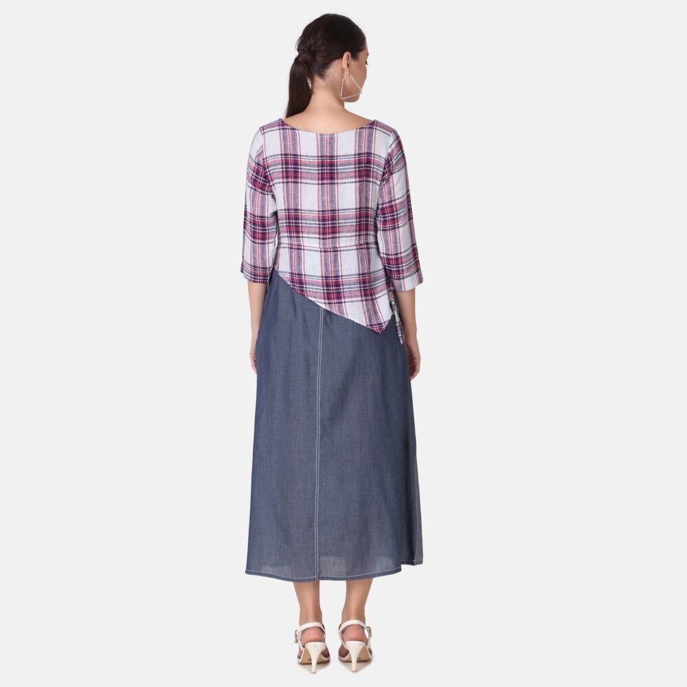 Silky Denim Cotton Checkered Dress - Image 8