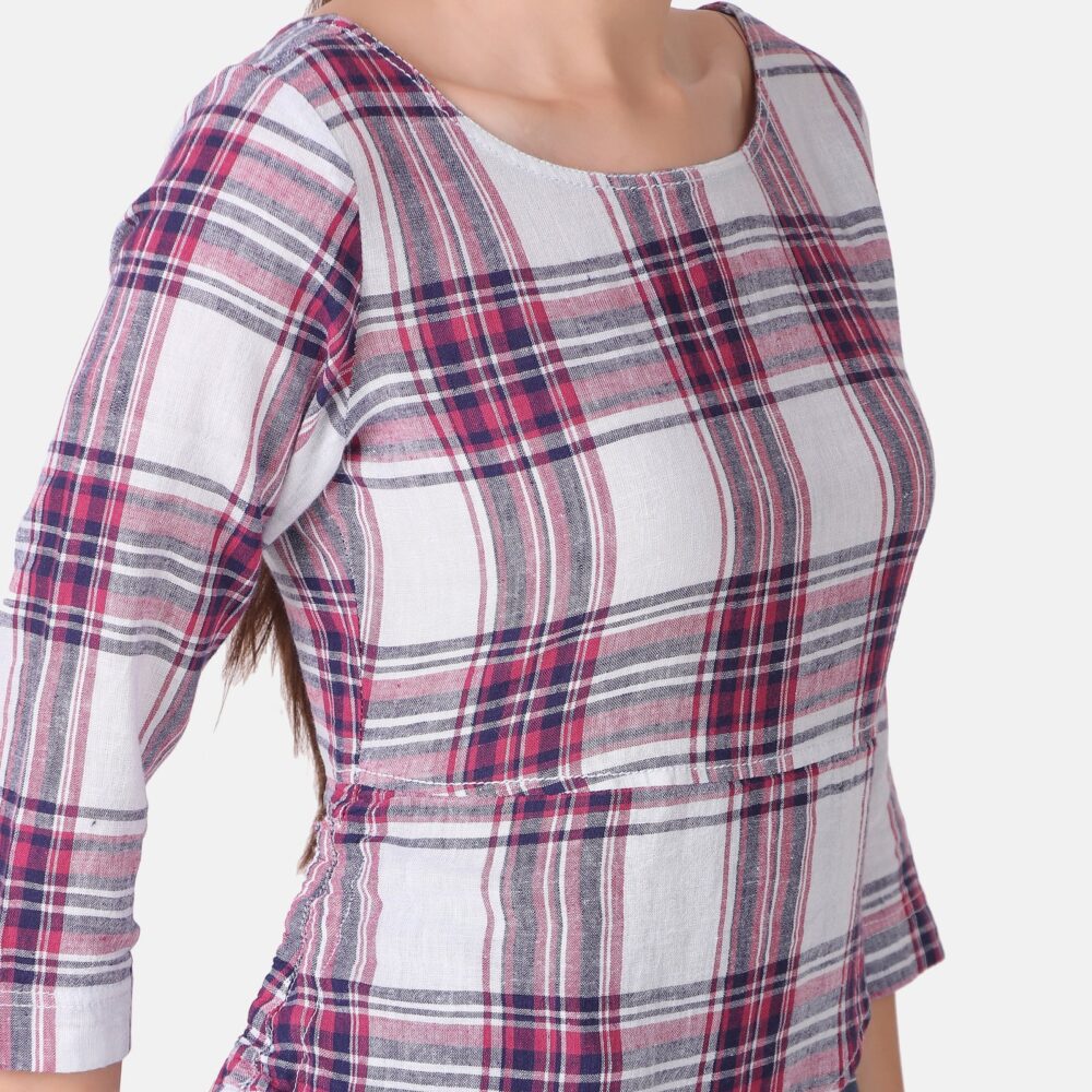 Silky Denim Cotton Checkered Dress - Image 12