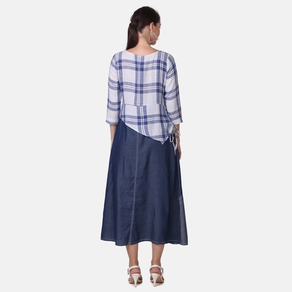 Silky Denim Cotton Checkered Dress - Image 2