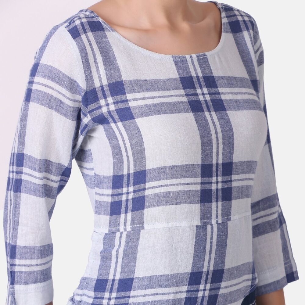 Silky Denim Cotton Checkered Dress - Image 6