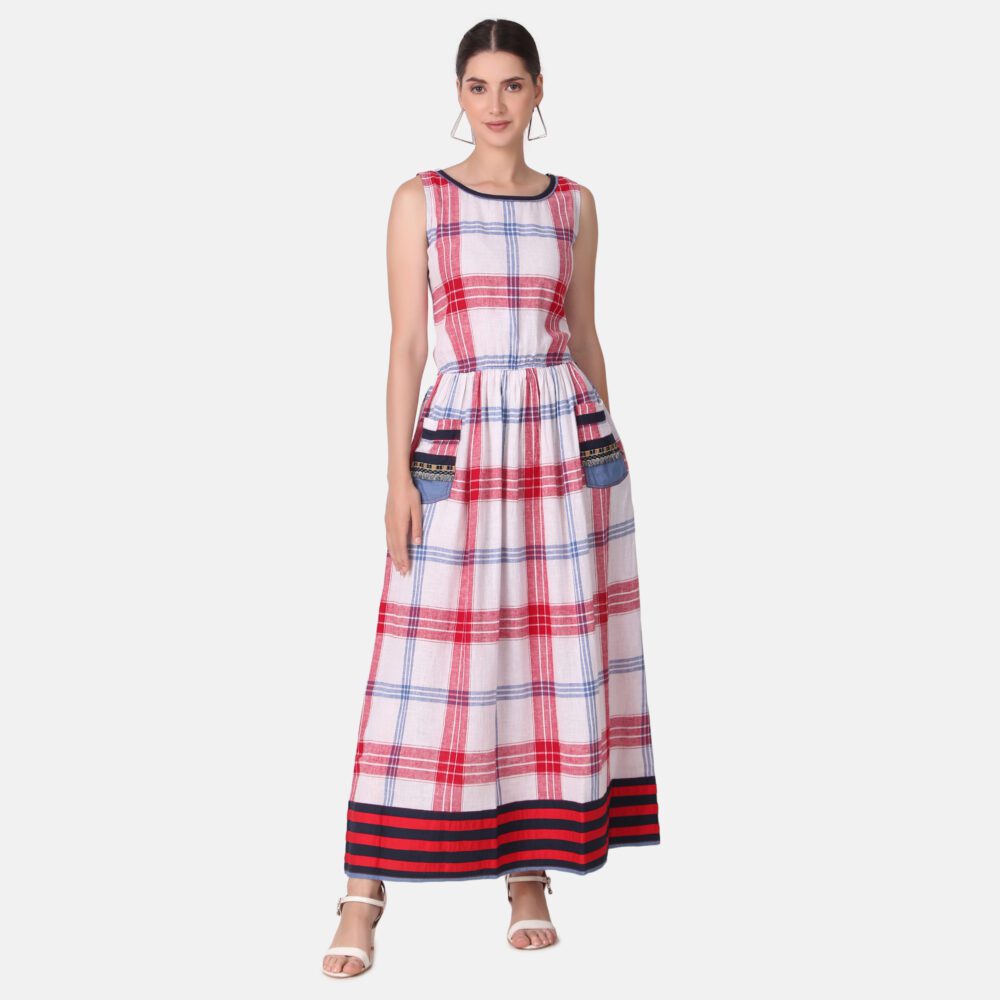 Cotton Checkered Long Dress - Image 2