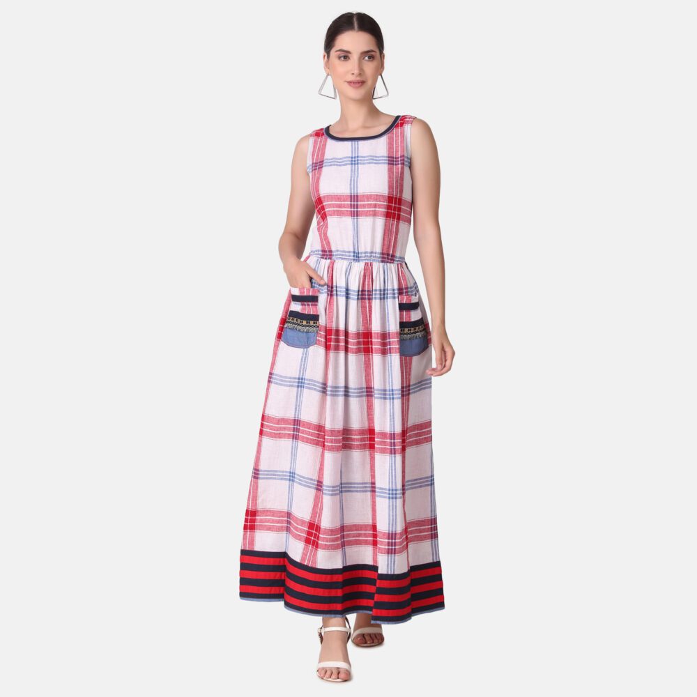 Cotton Checkered Long Dress