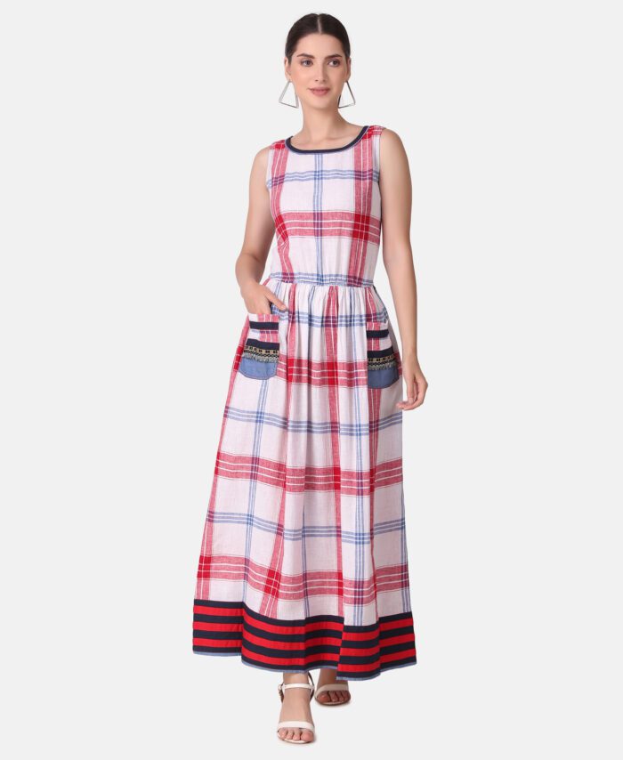 Cotton Checkered Long Dress