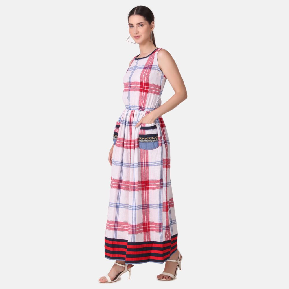 Cotton Checkered Long Dress - Image 4