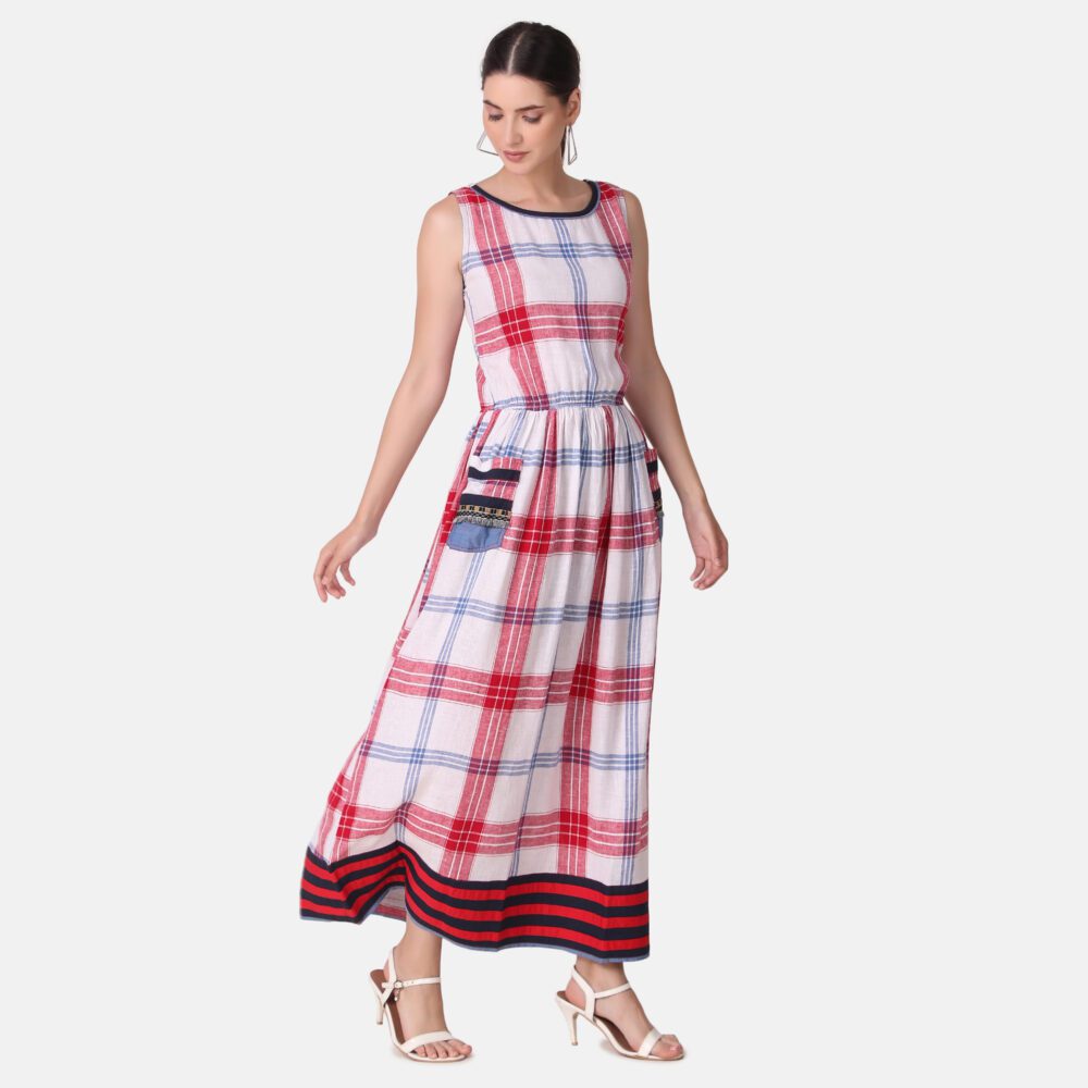 Cotton Checkered Long Dress - Image 5