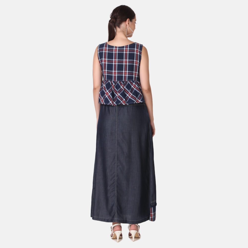 Silky Denim Cotton Checkered Dress - Image 2