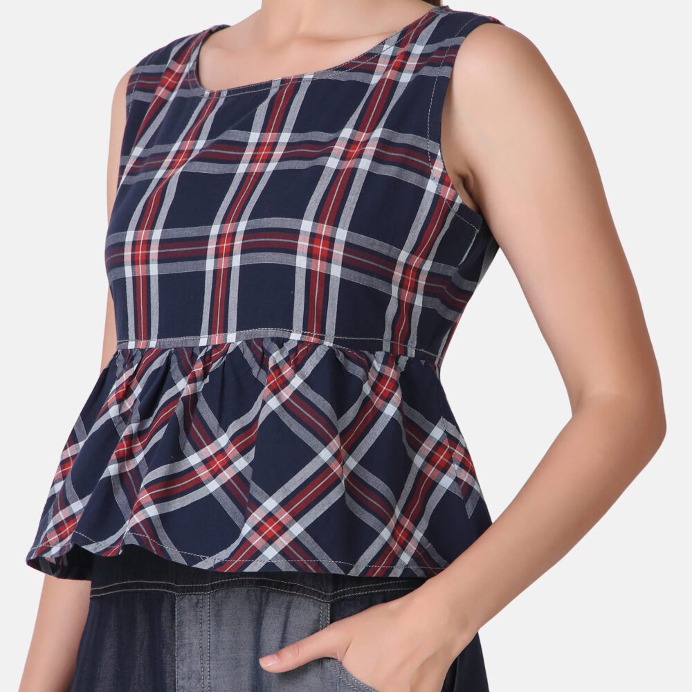 Silky Denim Cotton Checkered Dress - Image 6