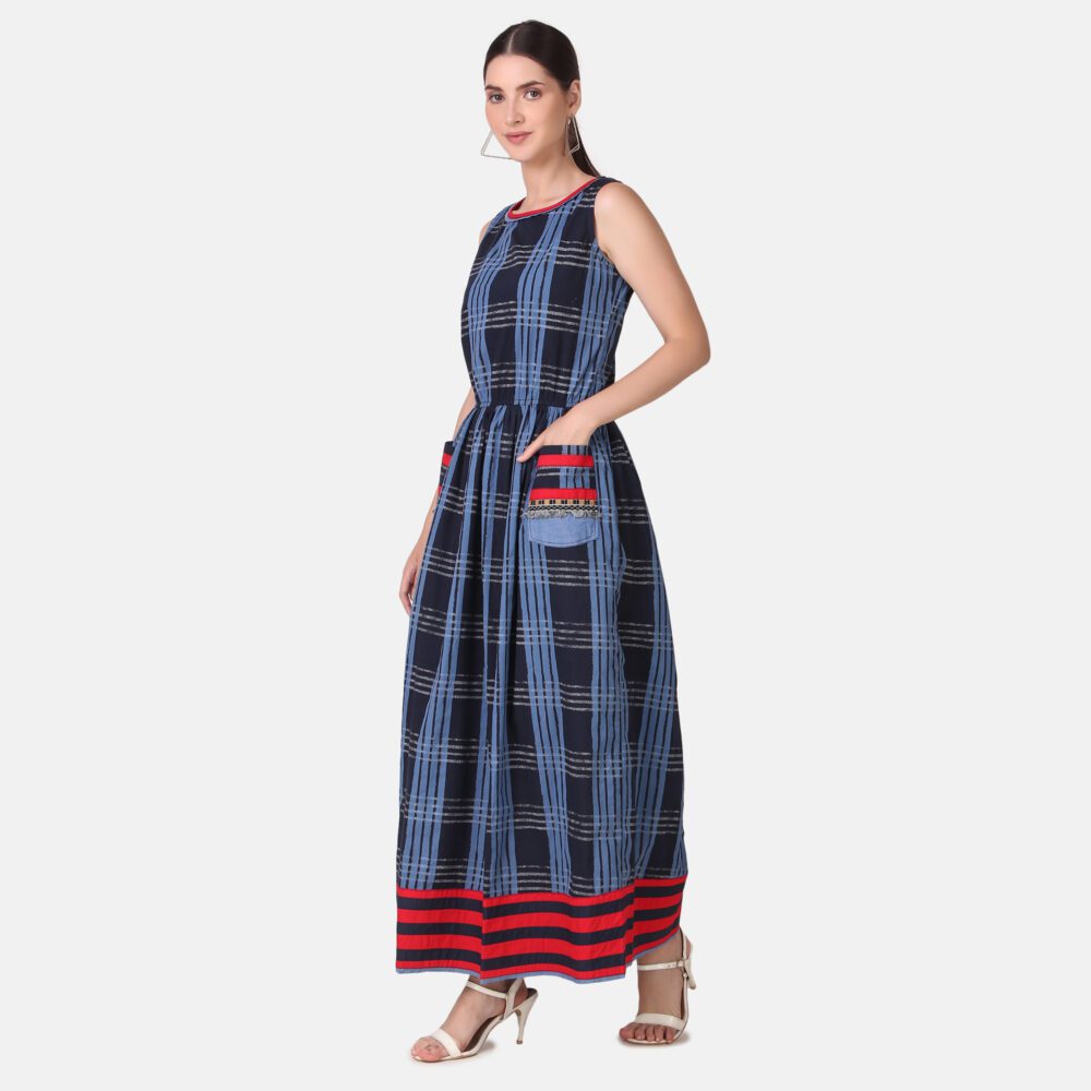 Cotton Checkered Long Dress - Image 9