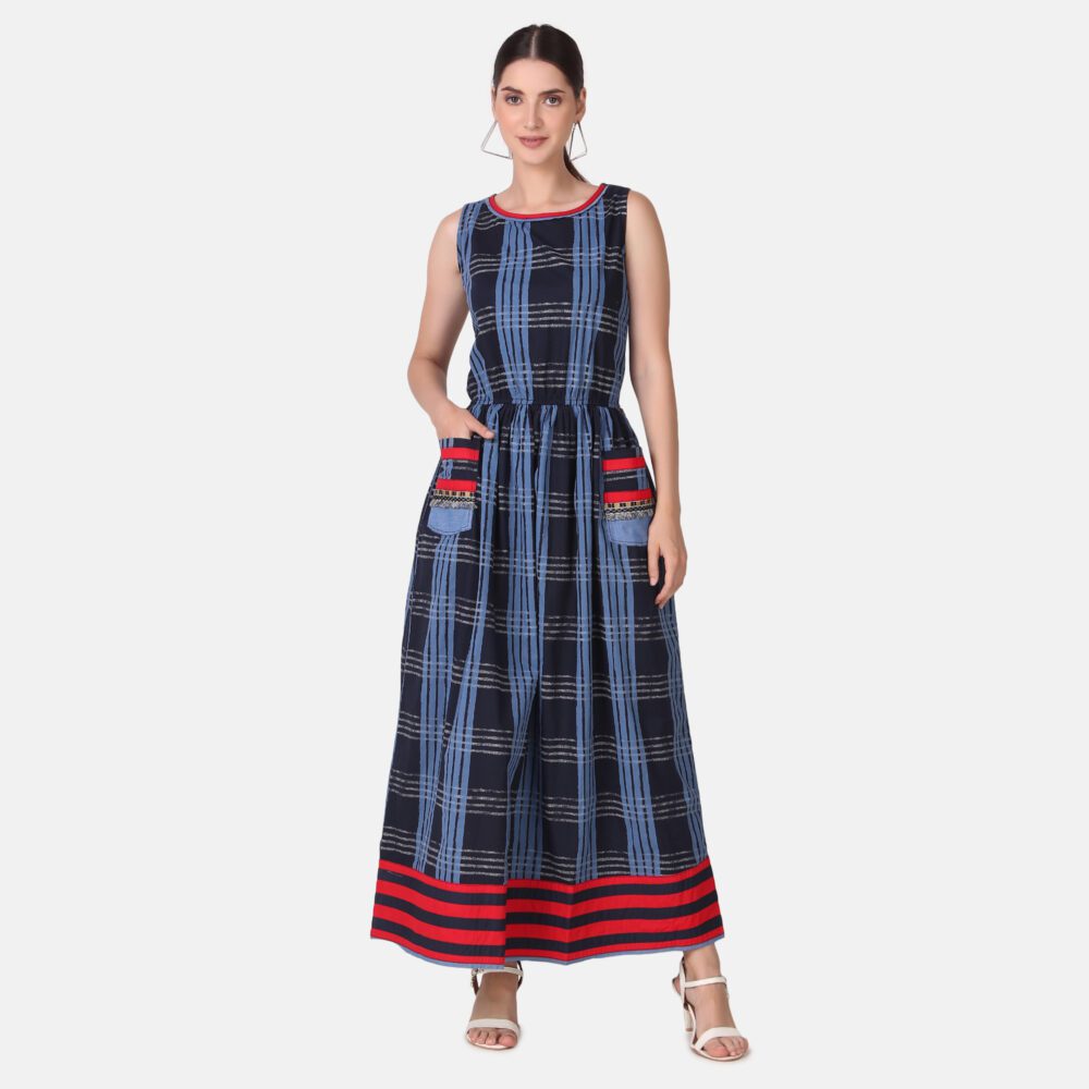 Cotton Checkered Long Dress - Image 11