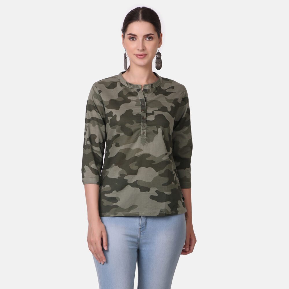 Cotton Military Print Top