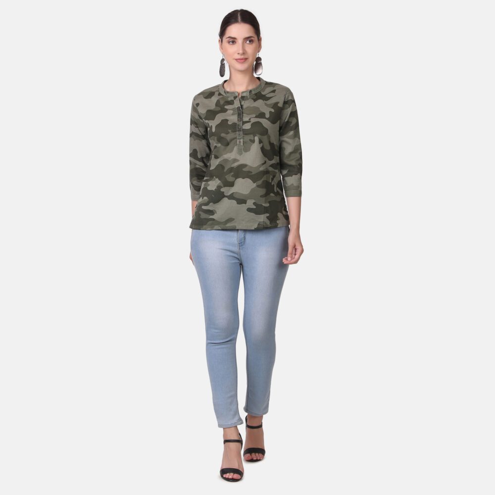 Cotton Military Print Top - Image 3
