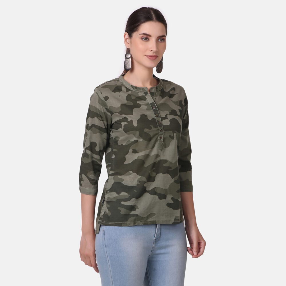 Cotton Military Print Top - Image 5
